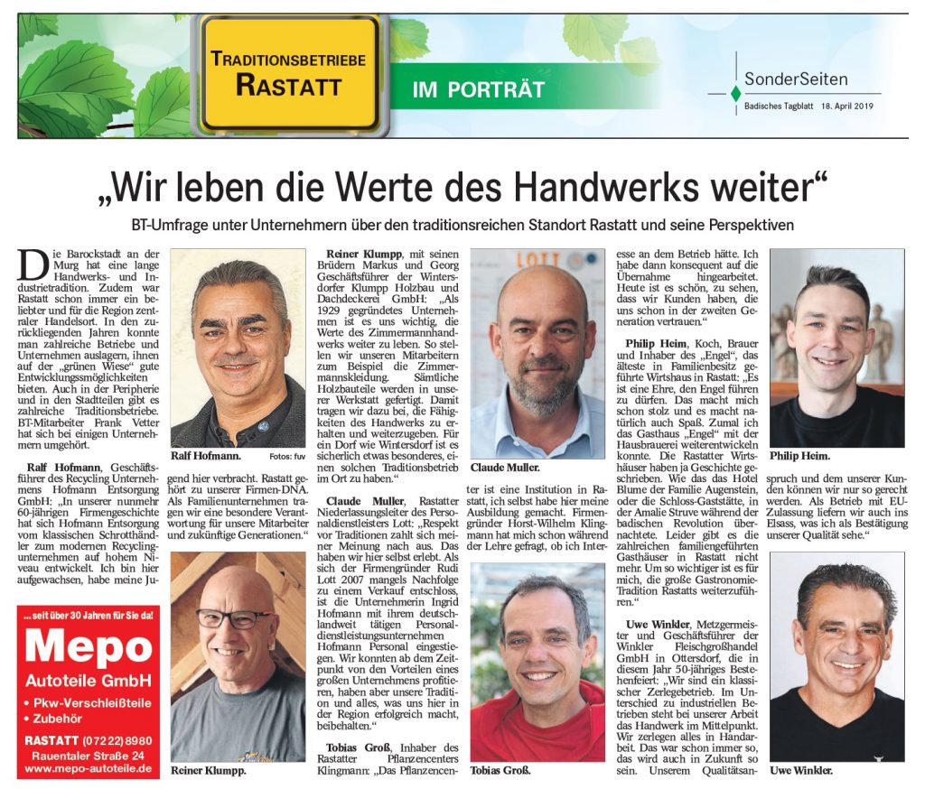 18. April 2019 // Die Hofmann GmbH im Badischen Tagblatt